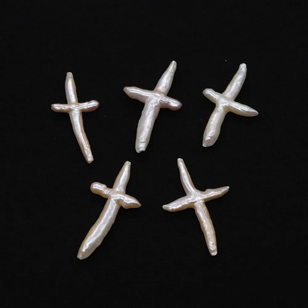 Natural Freshwater Pearl Beads Cross Shape Without Hole Through Hole Baroque Pearl Beads for DIY Pendant Earrings Accessories