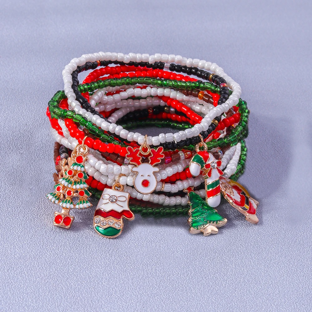 Aihua Neue 10 teile/los Weihnachten Armbänder für Frauen Mädchen Santa Claus Deer Glocke Weihnachten Baum Armband Charme Armreif Schmuck Geschenke – Detail 4
