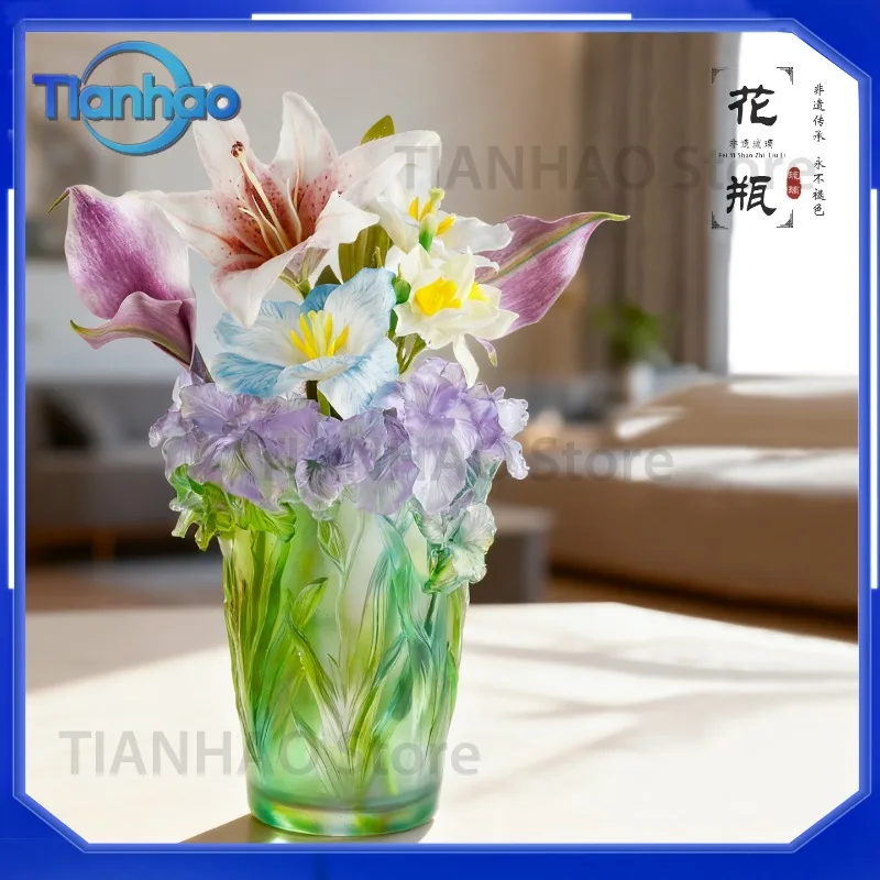 Glazed light luxury new Chinese vase flower arrangement decorative ornament living room entrance desktop bedroom room crystal ha