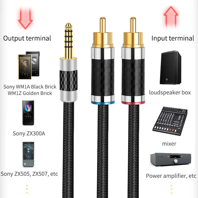 HIFI OFC Silver Plated 4.4mm to 2RCA Aux Audio Cable High Grade 4.4mm Jack to 2RCA Male Cable for Headphone Speaker Amplifier