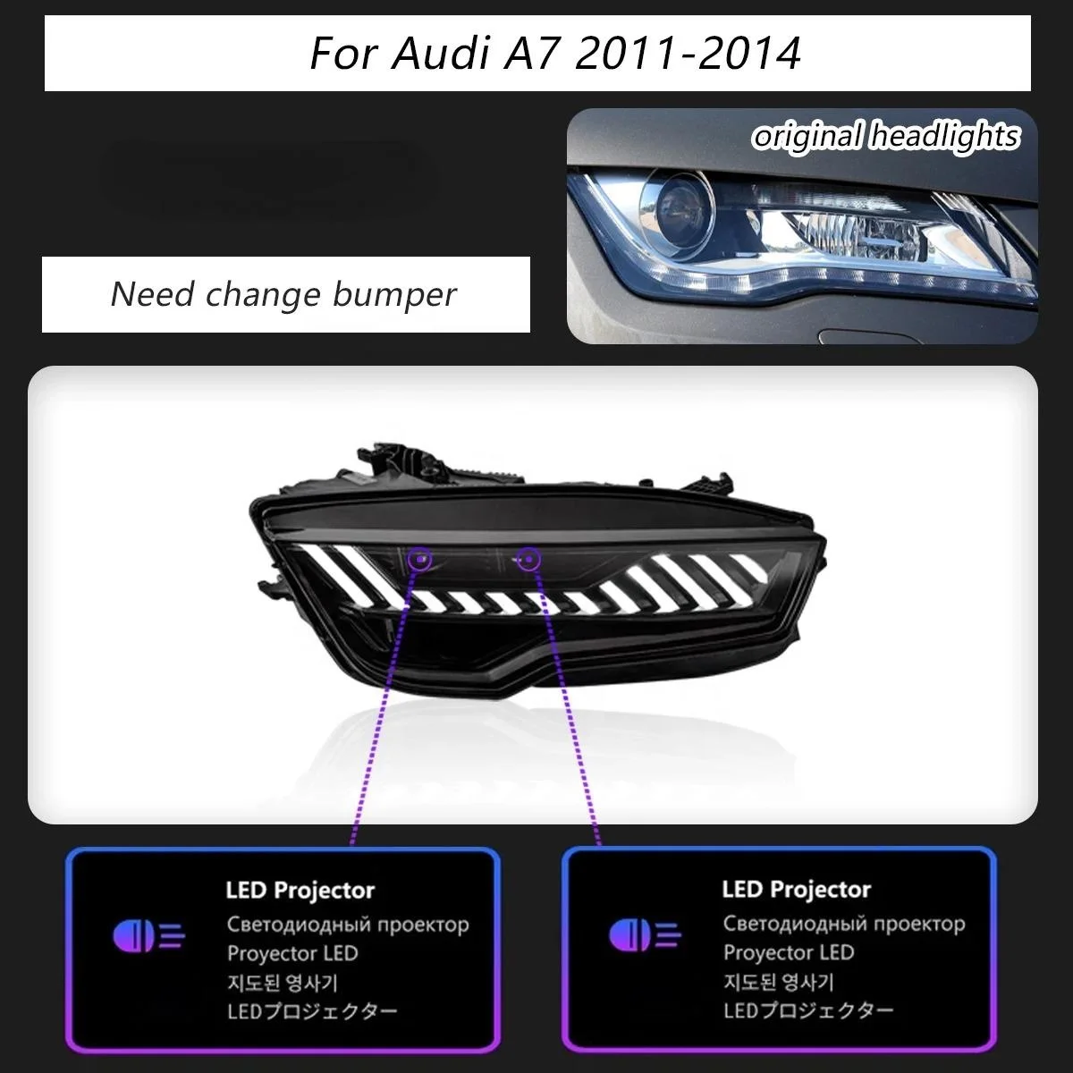 A7 DRL LED Modified Headlamp 2011-2018 High Beam Turn Signal Headlight Head Lamp Upgrade RS7 Style  Front Light for Audi