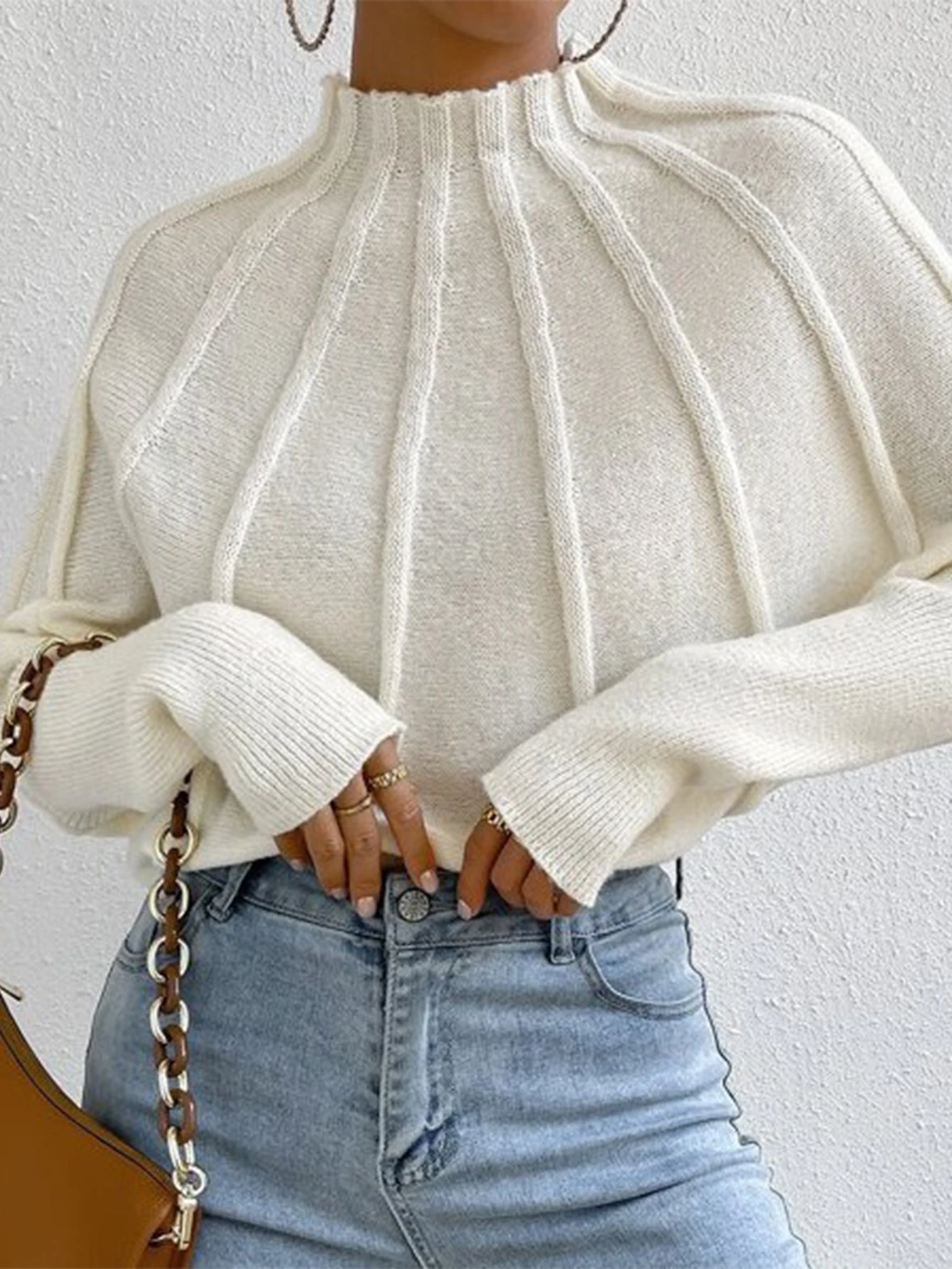 

Autumn Winter Sweater 2025 Women's Decent Plain Texture Long Sleeve Mock Neck Daily Basic Sweater