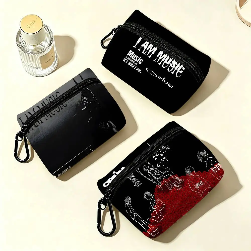 O-Opium Rap Portable Mini Oxford Cloth Coin Purse With Carabiner Hook Zipper Key Card Earphone Storage Wallet
