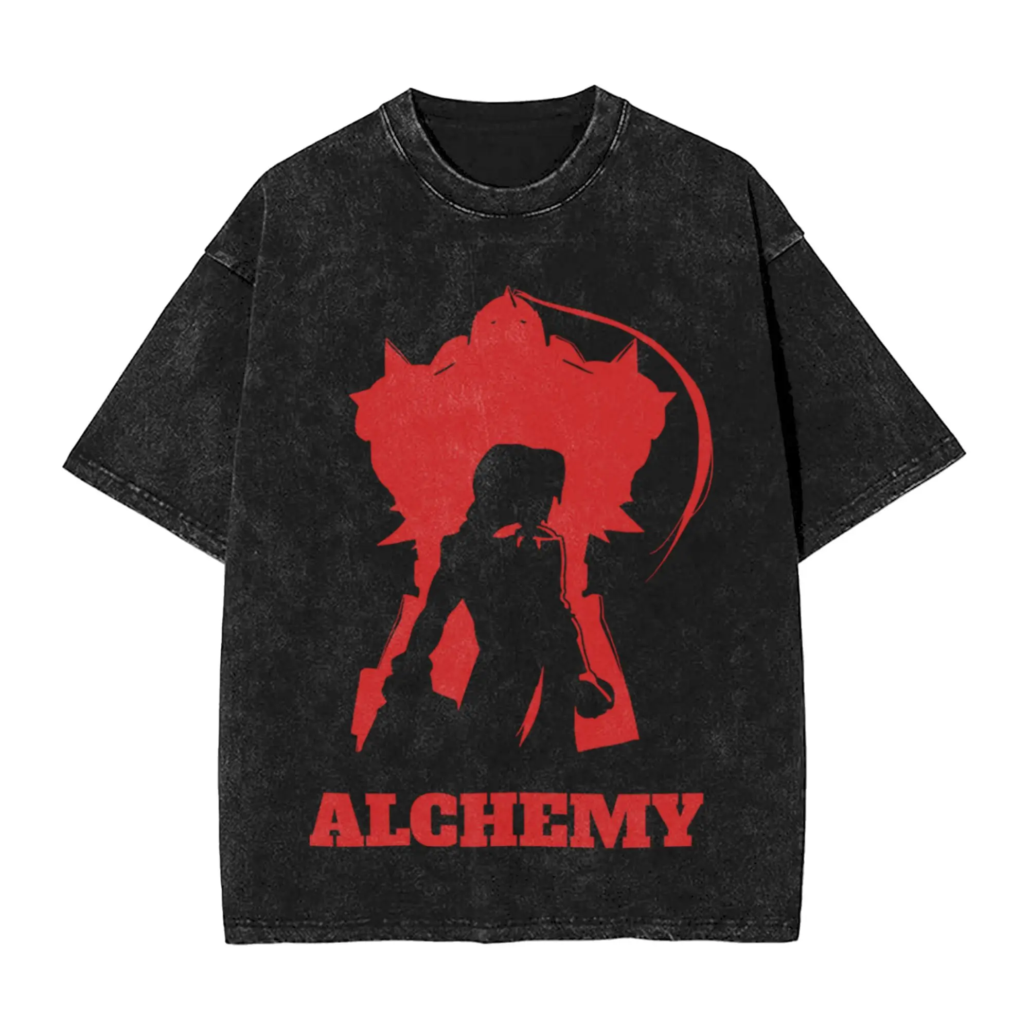 Washed T Shirt Fullmetal Alchemist Alchemy Hip Hop Fashion T-Shirt Oversize Streetwear Short Sleeve Tops Tee Shirt Men Women