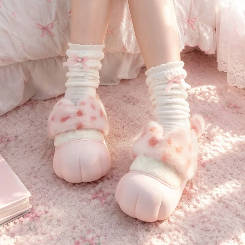 Sweet Women's Winter Shoes Fashion Cat's Paw Plush Slippers for Woman Comfortable Warm Casual Shoes Designer Shoes Zapatos Mujer