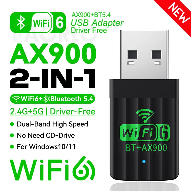

AX900 WiFi6 USB-адаптер Bluetooth 5,4 двухдиапазонный 2,4G и 5 ГГц 2 в 1 ключ беспроводной сетевой Wlan-приемник для Win10/11 драйвер бесплатно
