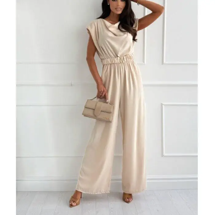 Cross-Border Style Summer New Apricot Belted Waistless Sleeveless Jumpsuit Long Pants Casual Pants for Women Comfortable Poly...