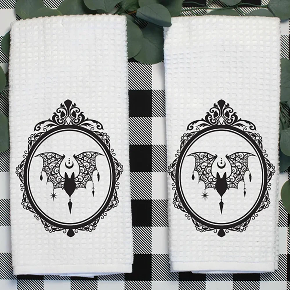 

1pcs Victorian Gothic Bat Tea Towels New Home Kitchen Table or Bath Decoration Supplies Halloween Spooky Gift Party Accessories