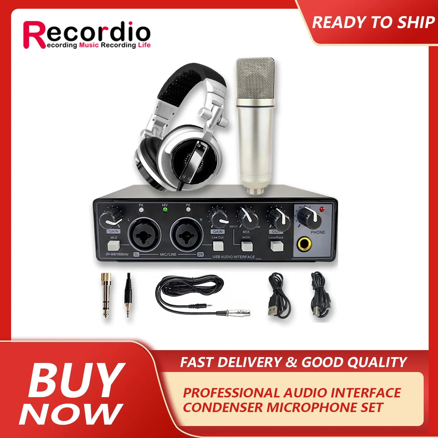 

GAX-MD22P 2-input 2-output USB audio interface recording sound card with condenser microphone set