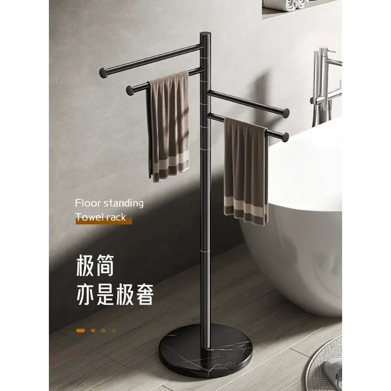 Rotating 304 stainless steel floor-to-ceiling marble towel rack, bathtub shelf, clothes hanger, bath towel rack, towel rail image 4