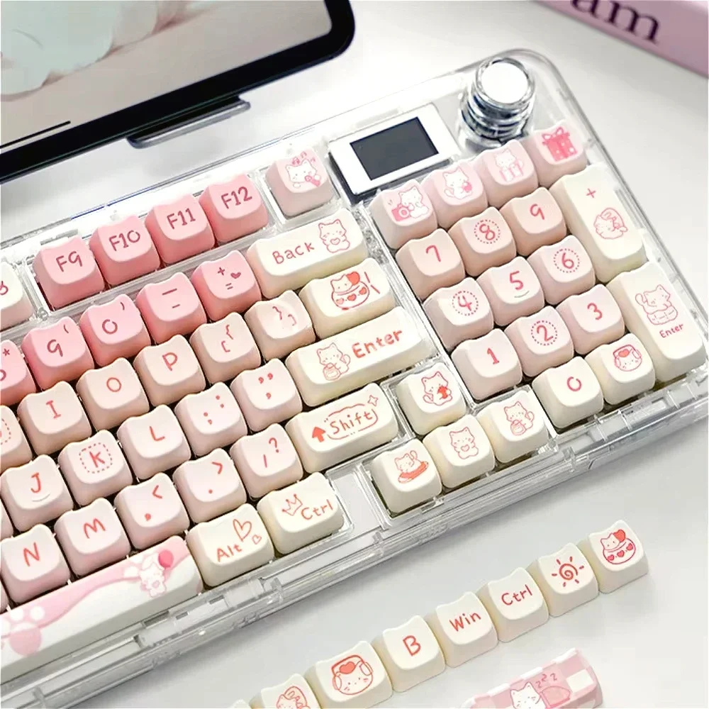 Pink Kitten Keycap, Cat Head Shape PBT MAO Keycap 134 Set for Mechanical Keyboards 68/84/87/104/108