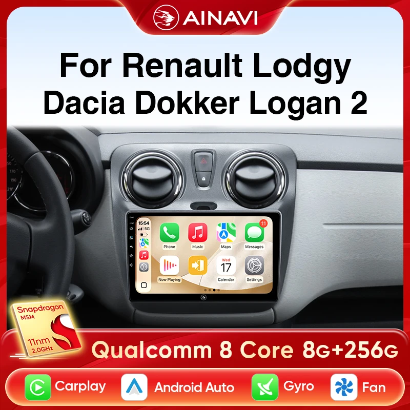 

Автомобильное радио Ainavi для Dacia Lodgy Renault Logan 2 Sandero 2014 2015 2016 2017 2018, беспроводной Carplay Android Auto, мультимедиа 2 Din