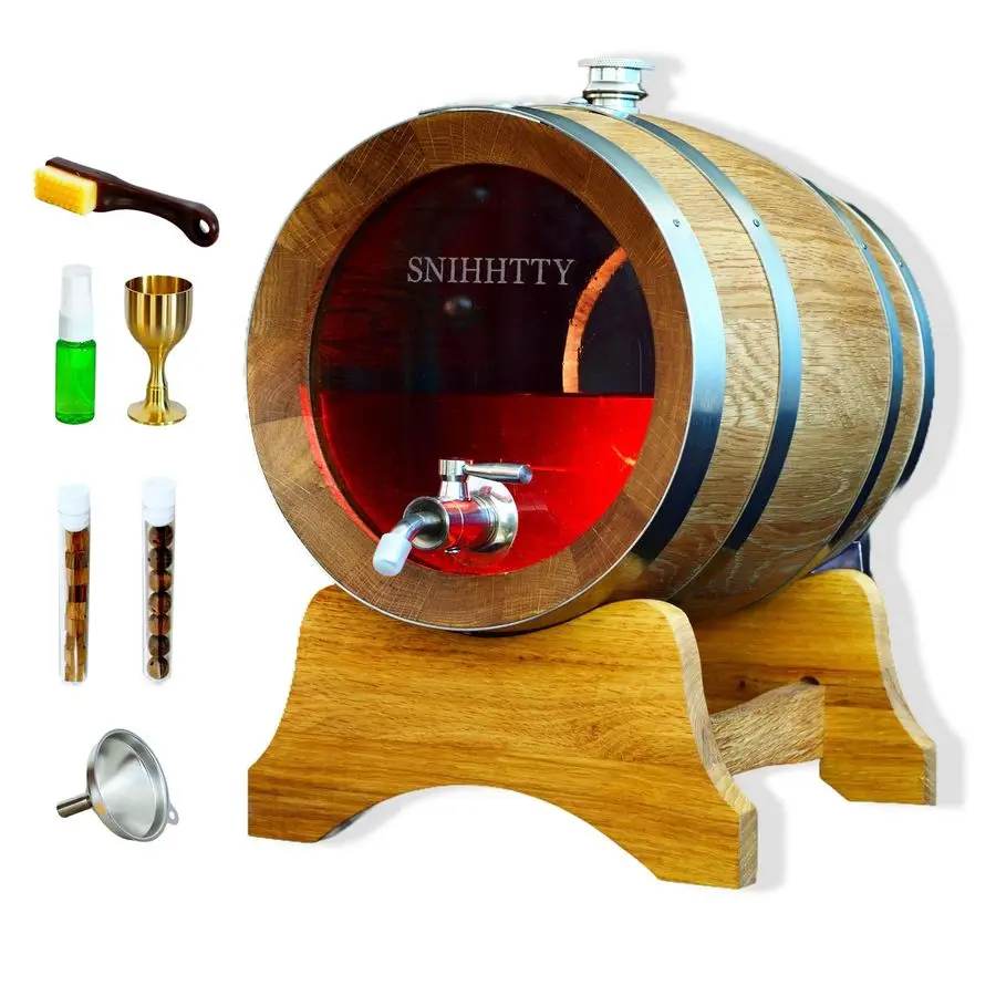 

Liter Visualized Oak Aging Barrel with Stand, Bung amp Spigot, Wooden Mini Whiskey Barrel Charred Oak Barrels for Aging Brandy,