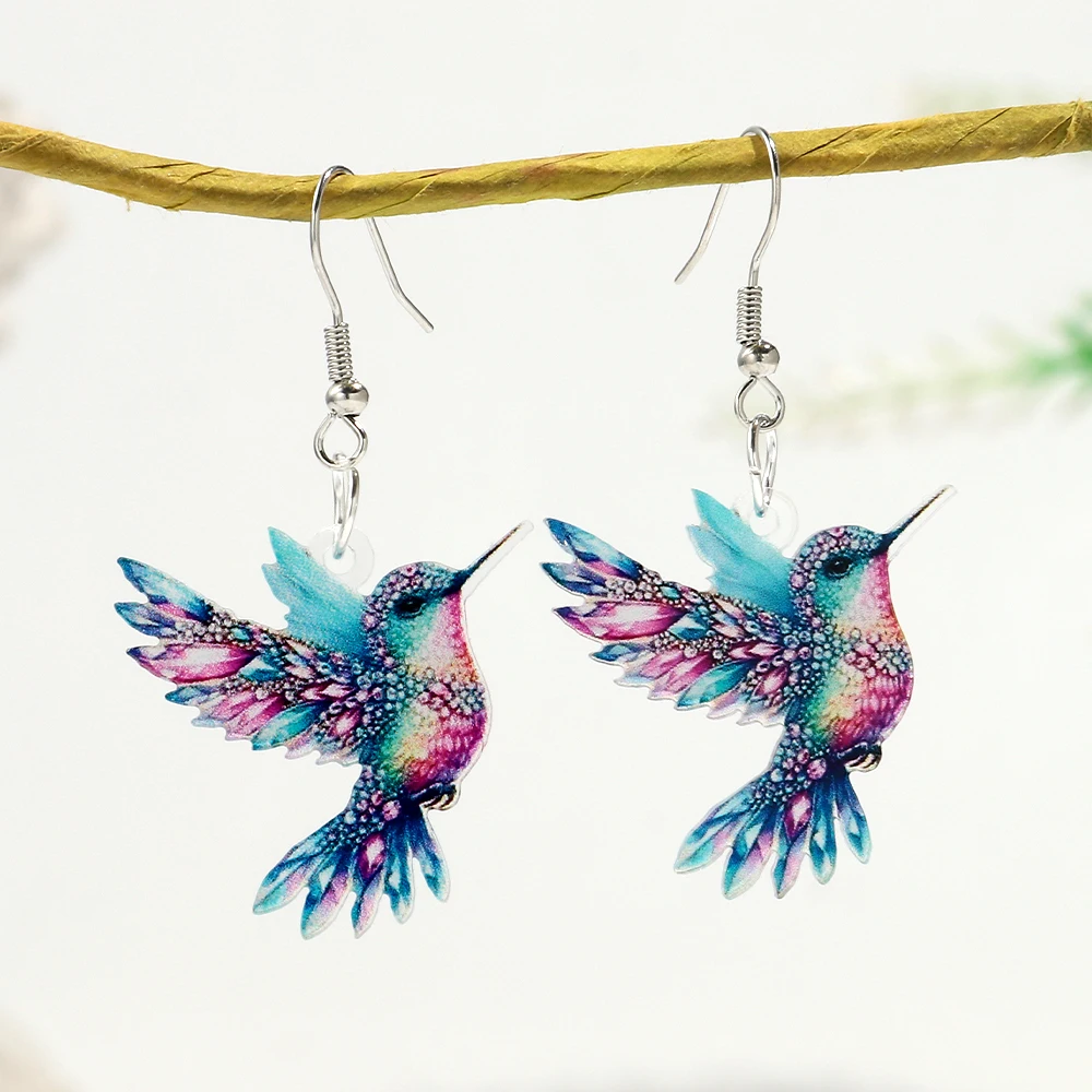 Women's Cute Colorful Hummingbird Dangle Earrings