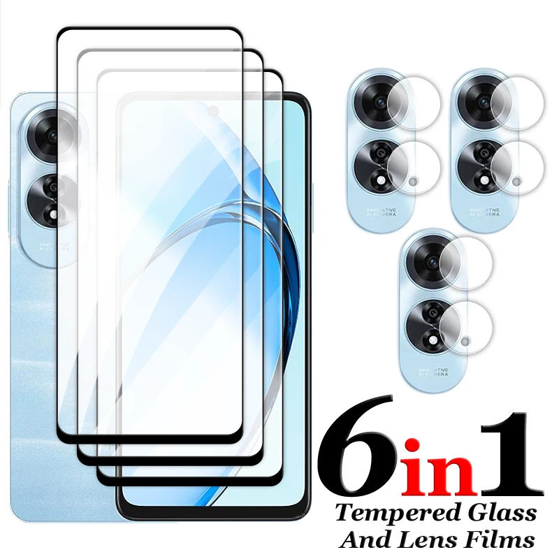 6in1 For OPPO A60 Glass For OPPO A60 4G Tempered Glass 2.5D Full Cover Glue Screen Protector For OPPO A60 Lens Film 6.67 inch