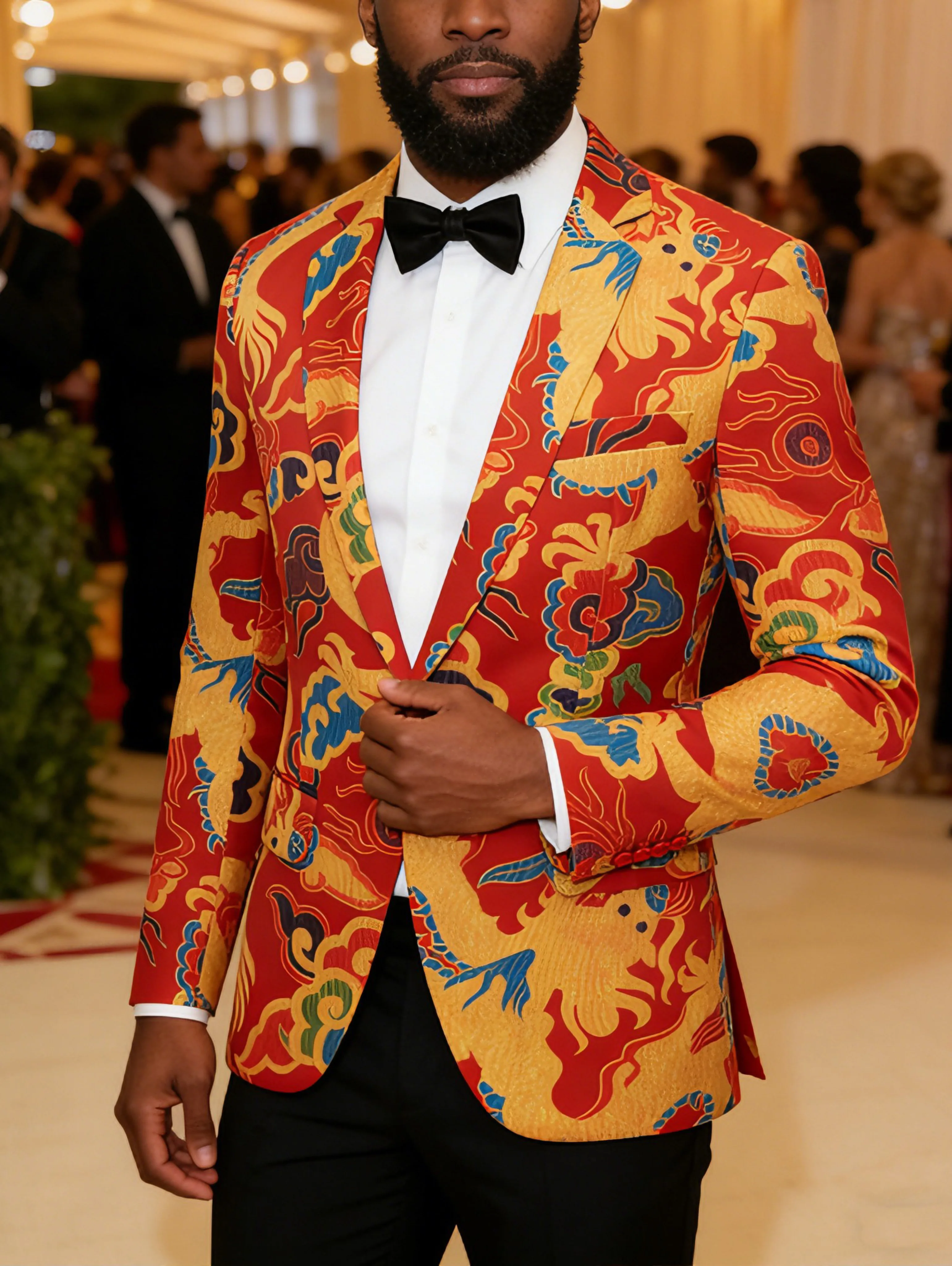 

Men's single-piece red floral-print suit jacket, men's open-neck jacket, casual business jacket, sports jacket, slim-fitting plu