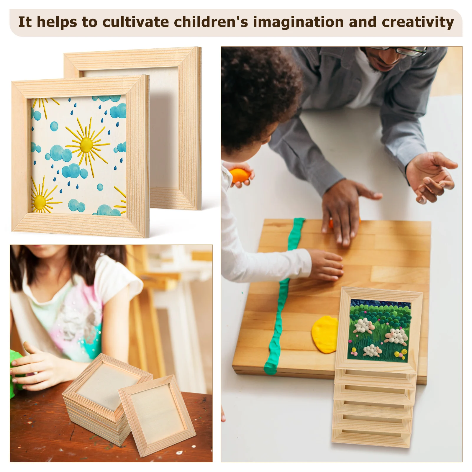 

10 Pcs 12X12CM Wooden Picture Frames for Crafts Painting Small Decorations Unfinished Wood Photo Frames Practical Tools