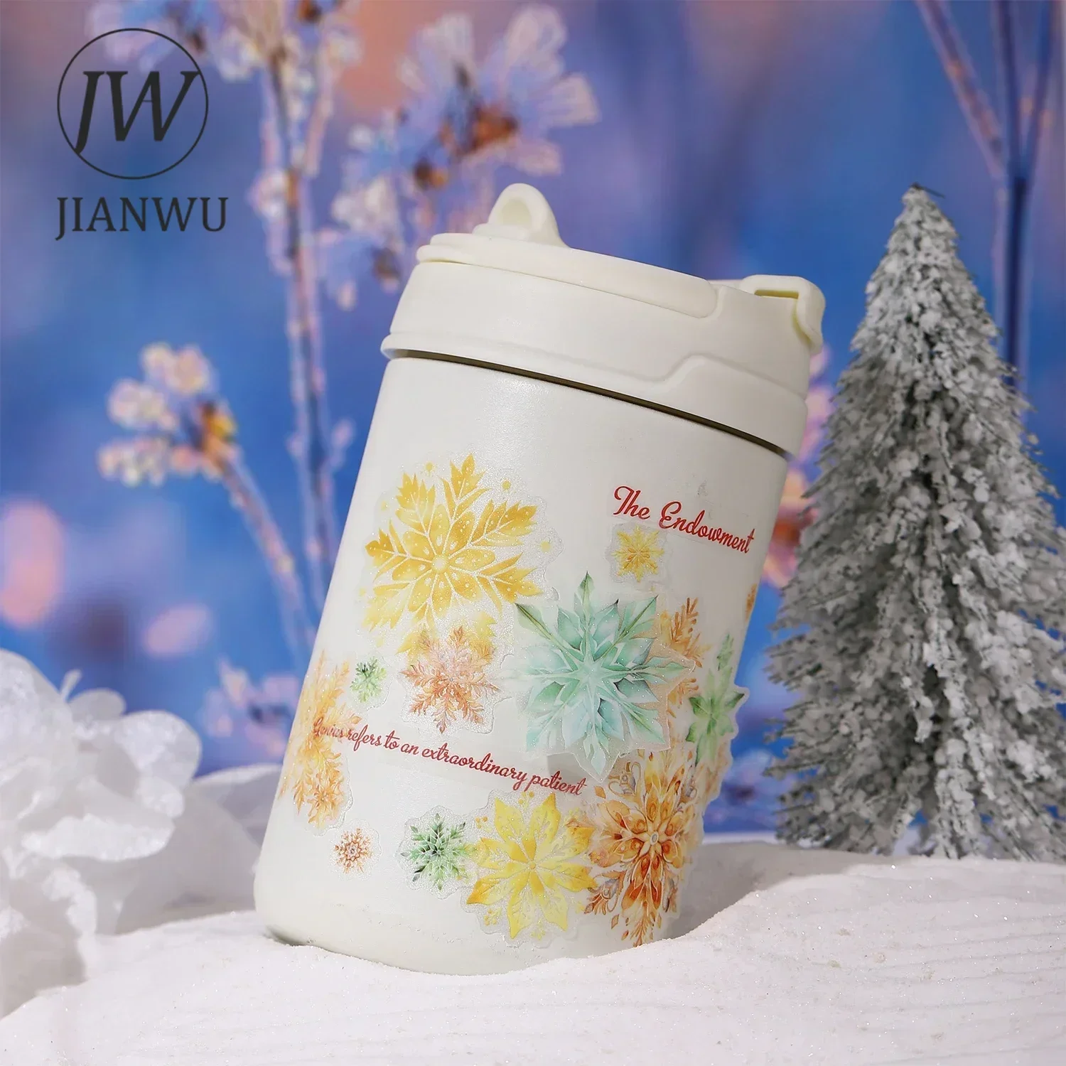 JIANWU 50mm*200cm The Snow Falls Silently Series Literary Snowflake Material Collage PET Tape Creative DIY Journal Stationery