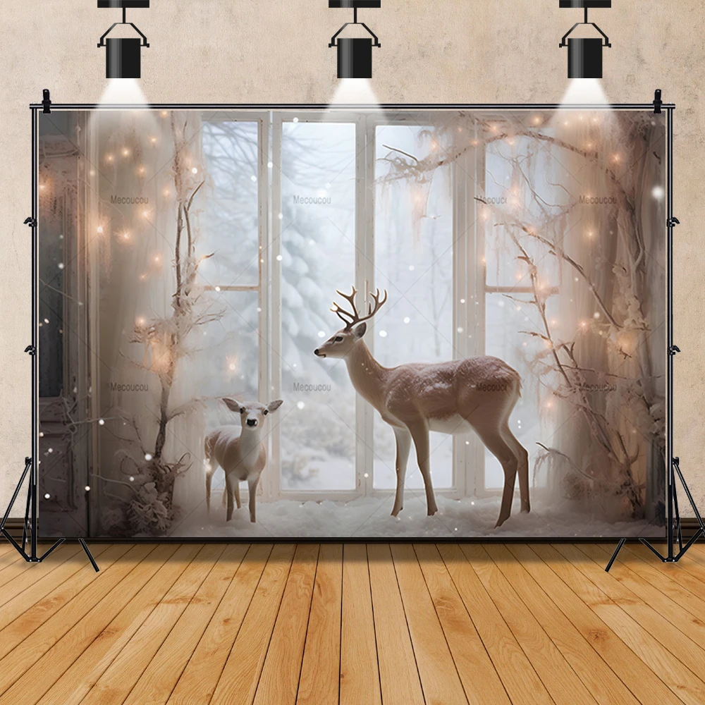 Christmas Pink White Mysterious Elk Snow Scene Gift Kid Family Party Backdrop Custom Baby Kid Room Photo Poster Decor Background