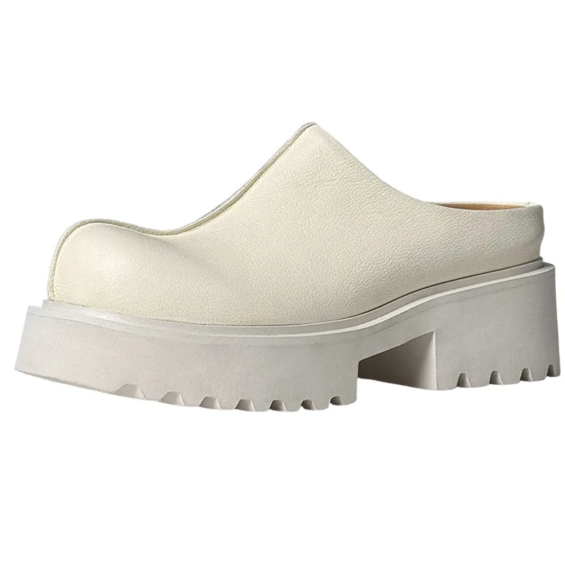 

6 Cm Height Mens Genuine Leather Half Shoes Luxury Handmade Quality Comfortable 2026 Summer Fashion Outdoor Slippers Shoes Man