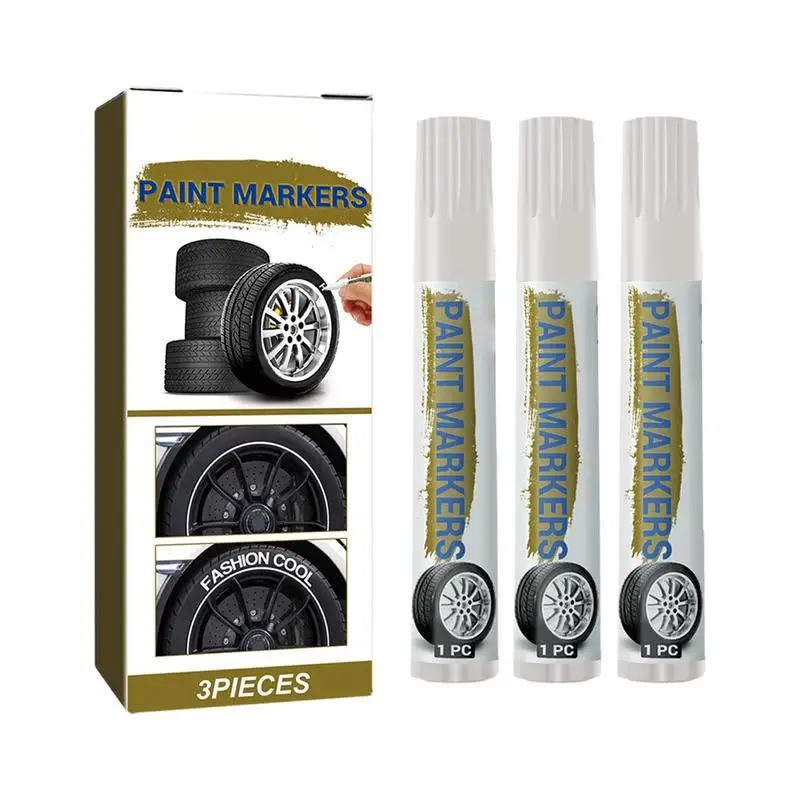 

3PCS Car Paint Pen Waterproof Car Wheel Tire Oil Painting Mark Pen DIY Craft Auto Tyre Permanent Paint Marker White Marker Pens