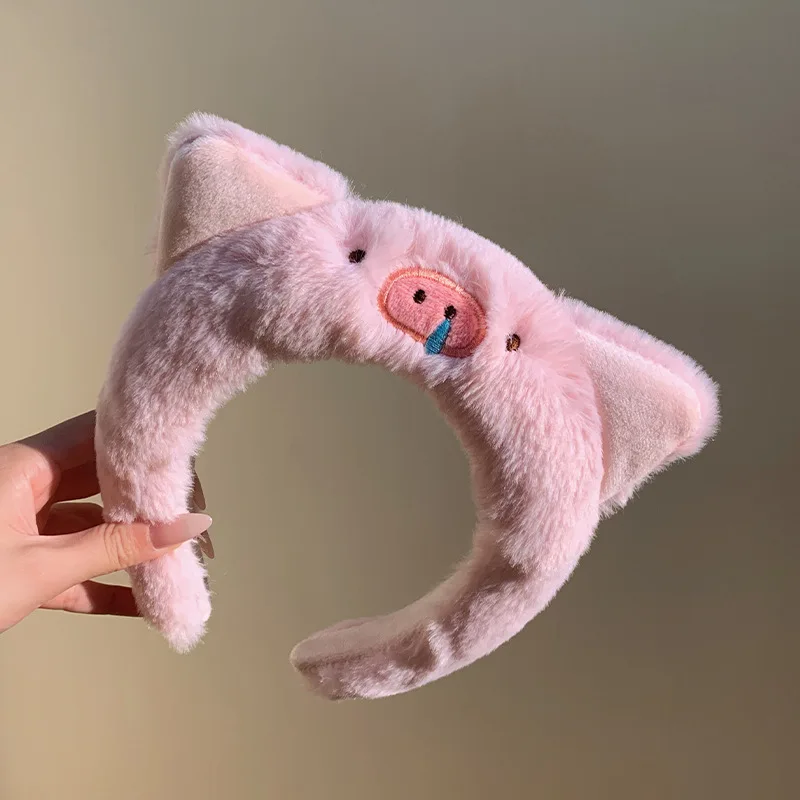 Piggy Cute Pink Plush Headband Women Face Wash Makeup Pressure Hair Hairband Accessories Autumn Winter EWA011