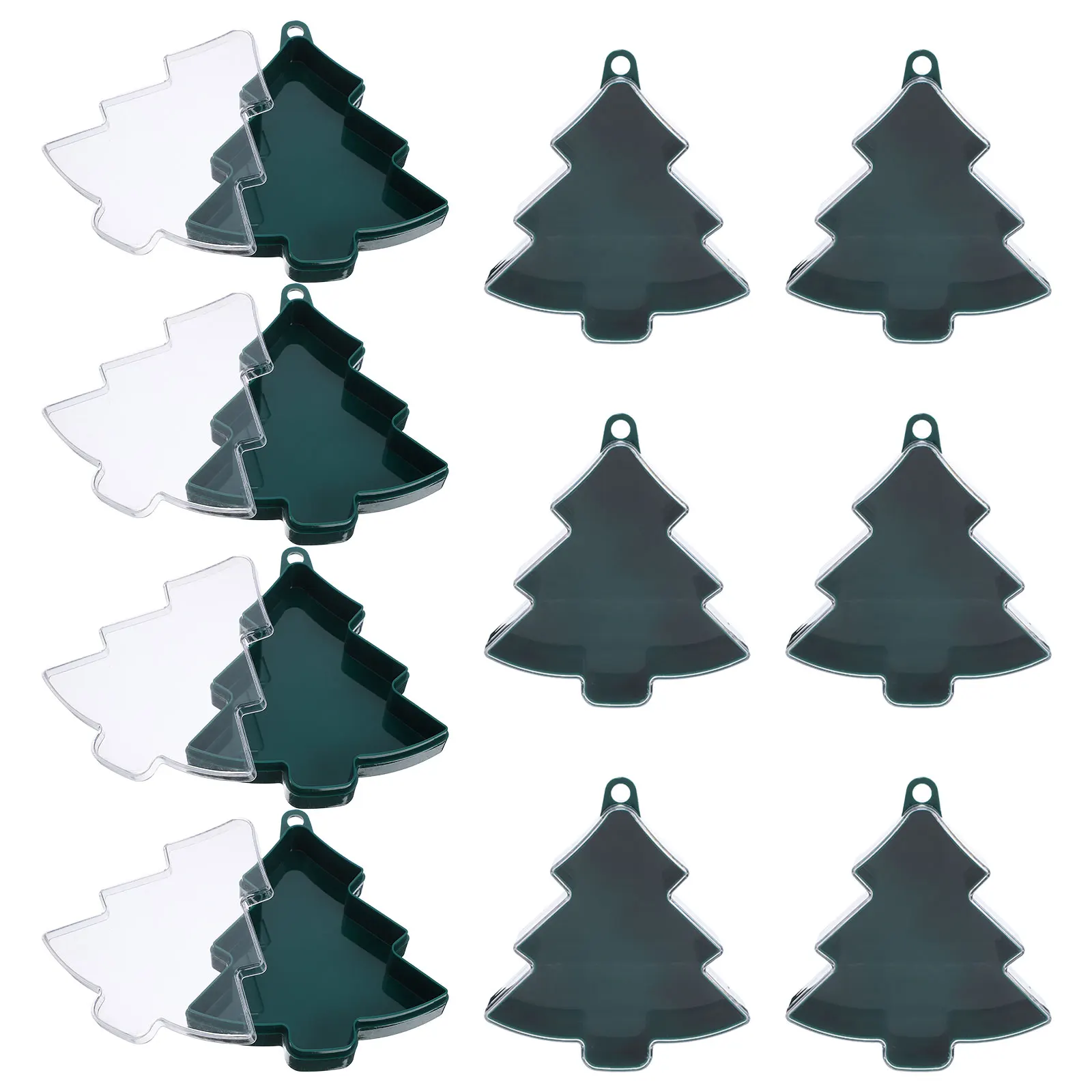 

10pcs Christmas Candy Boxes Xmas Tree Shaped Boxes With Lids Decorative Pendant Plastic Containers Fillable Hanging Ornament
