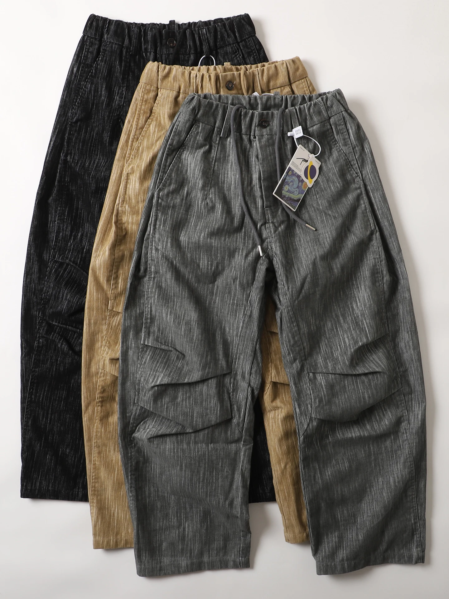 

Sli Men's Casual Corduroy Wide Leg Pants Vintage Paratrooper Loose Fit Long Trousers Pl Music Brand Polyester Cotton ...