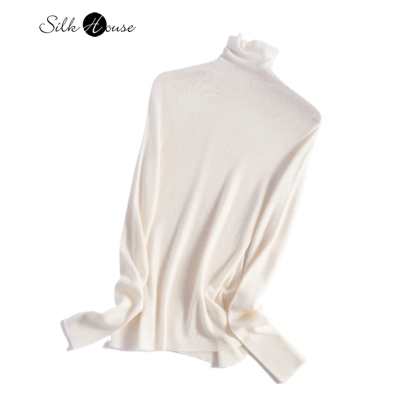 

2025 Women's Fashion Autumn/Winter New Light Luxury 18 Needle Seamless Knitted 100% Wool High Neck Solid Color Base Sweater