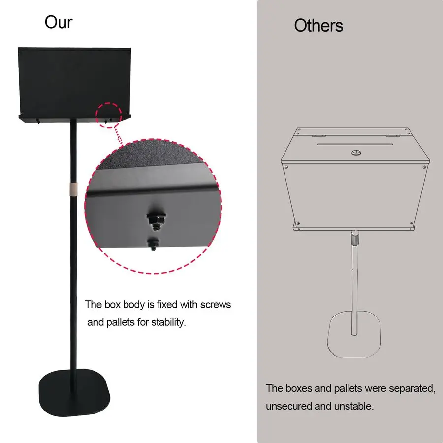 Skrzynia do odbioru wotywów, skrzynka do odbioru sugestii ze stojakiem, wytrzymała metalowa skrzynia do odbioru wotywów stojąca na podłodze, zamknięta skrzynia do zbierania głosów.