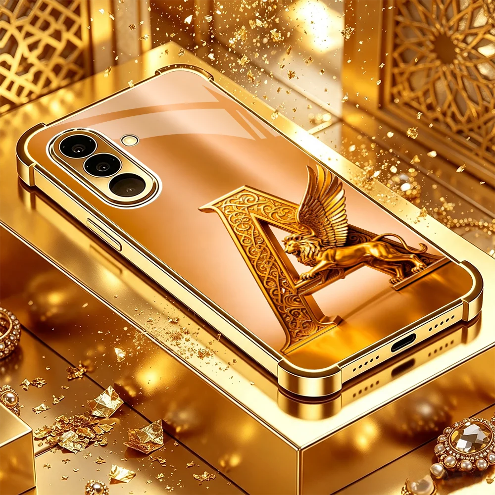 Winged Lion Letter A Tempered Glass TPU Fashion phone case for Samsung Galaxy S26/S25/S24/S23/S22/S21 FE Ultra Plus Shockproof