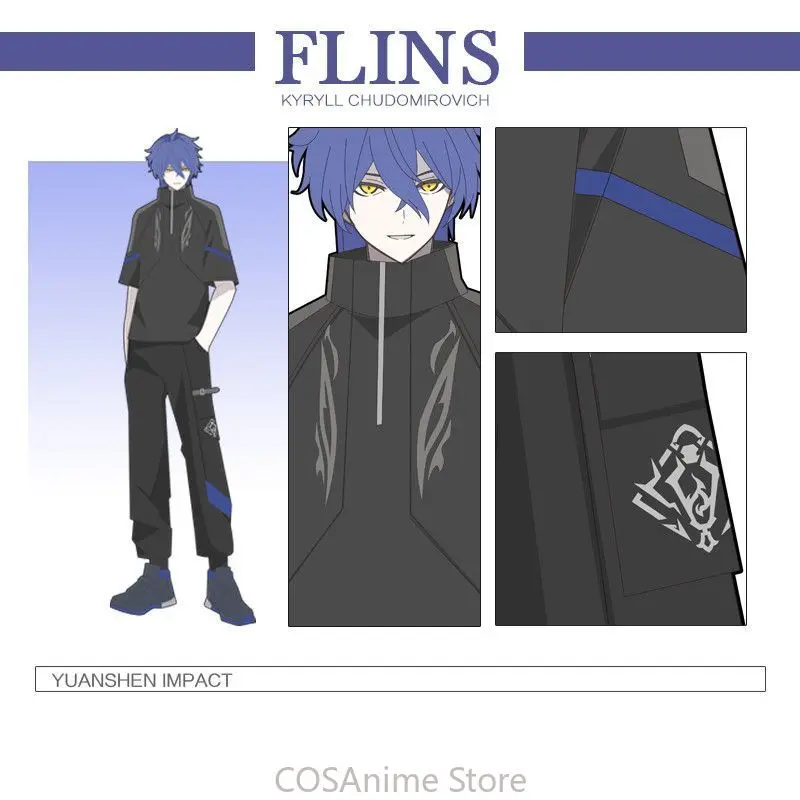 Kyryll Chudomirovich Flins Genshin Impact Game Cosplay Costume T-shirt Shorts Casual Hoodie Wind Coat Pants Jacket Roly Play