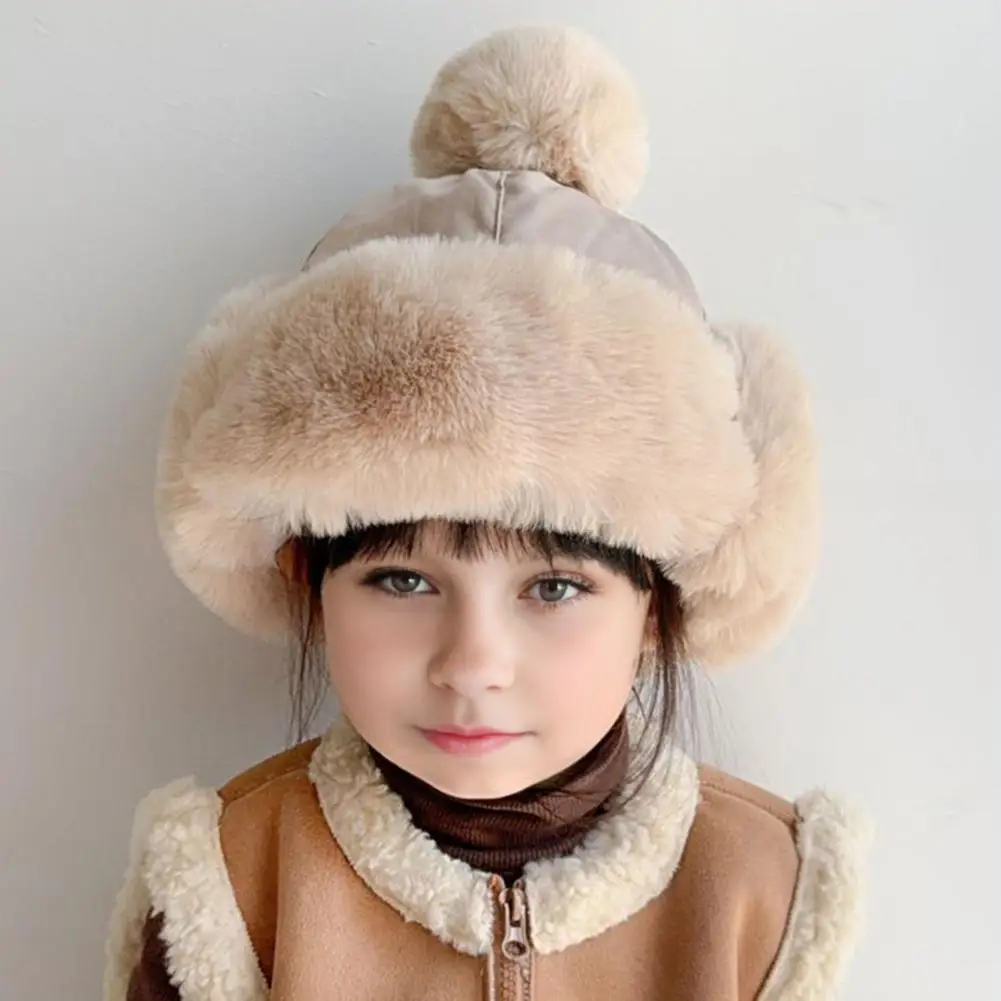 Holiday Gift for Kids Kids Winter Ear-flap Hat with Pom Pom Warm Trapper Hat for Boys Girls Windproof Ushanka Weather Headwear