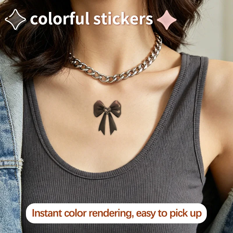 Bow Chain Ribbon Temporary Tattoo Sticker, Long-lasting and Waterproof, Realistic Fake Tattoos for Women, For Arm, Chest, Leg
