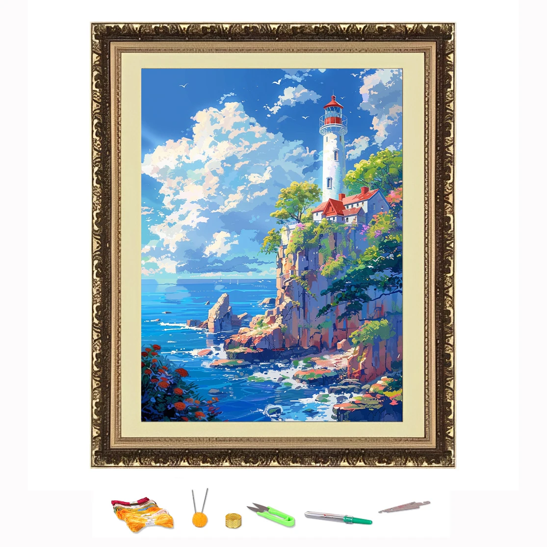 Kruissteek Borduurwerk De Vuurtoren Op De Rand Van De Klif Draad Tekening Diy Handwerk Kit Versieren Gedrukt Op Canva 11ct