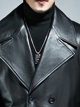 Men's PU Leather Trench Coat 5 Mauroicardi Spring Autumn Long Cool Waterproof Black Pu Leather Trench Coat Men Double Breasted Plus Size Outerwear 4xl 5xl 2022 5