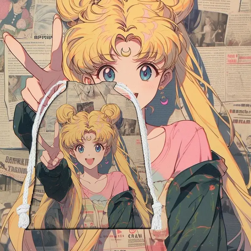 

Sailor Moon Cartoon Cute Anime Water Ice Moon Drawstring Pocket Kawaii Moon Hare Student Coin Storage Cosmetic Bag Holiday Gift