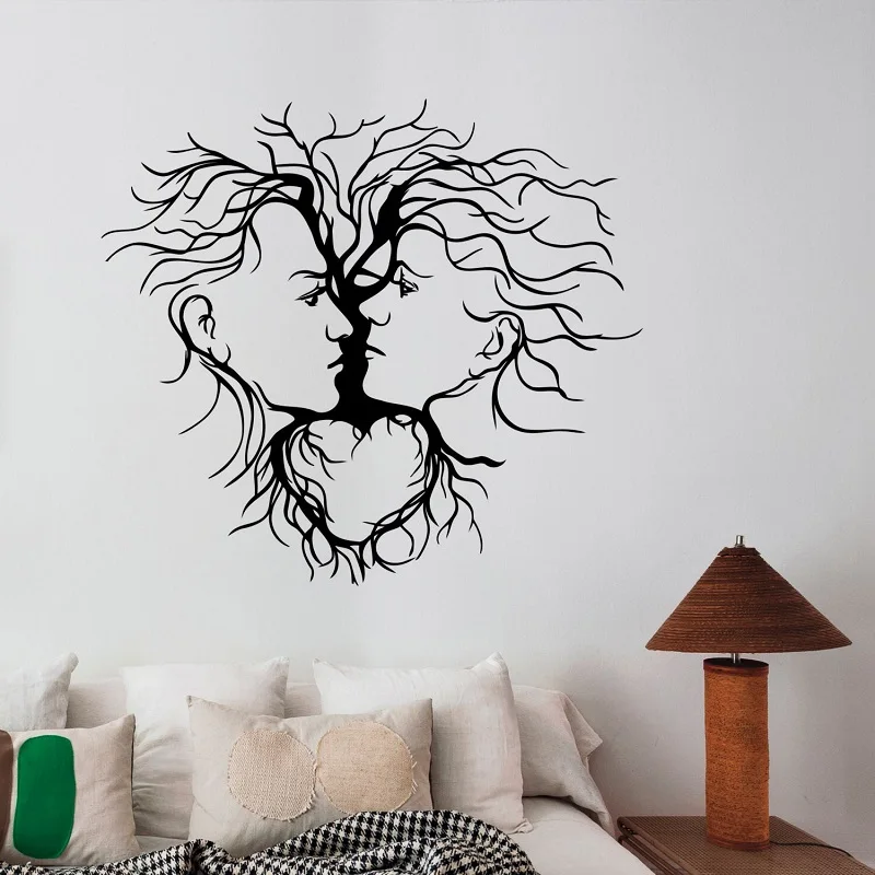 

Abstract love couple faces vinyl wall decals natural tree romantic home bedroom bedside doors and windows decoration stickers Q6