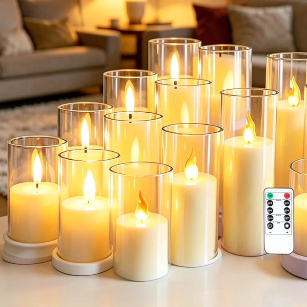 Plastic Led Candle Set Warm Light Flameless Simulation Flame Pillar Lights For Safe Home Indoor Lighting Party Mood Decor