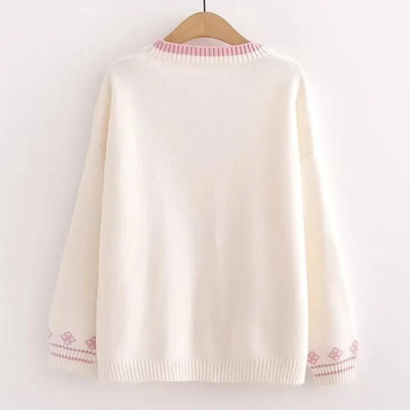 Rabbit Coat Y2K Mori Girl Style Casual Loose Solid Color Funny Cardigan V-Neck Sweater Button Coat Knitted Sweater Set Jeans New