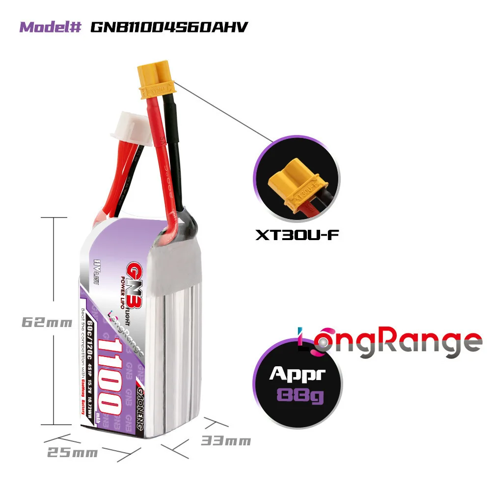 Batería LiPo 4S 15,2V 1100mAh 60C de vuelo para drone RC quadcopter - imagen 3