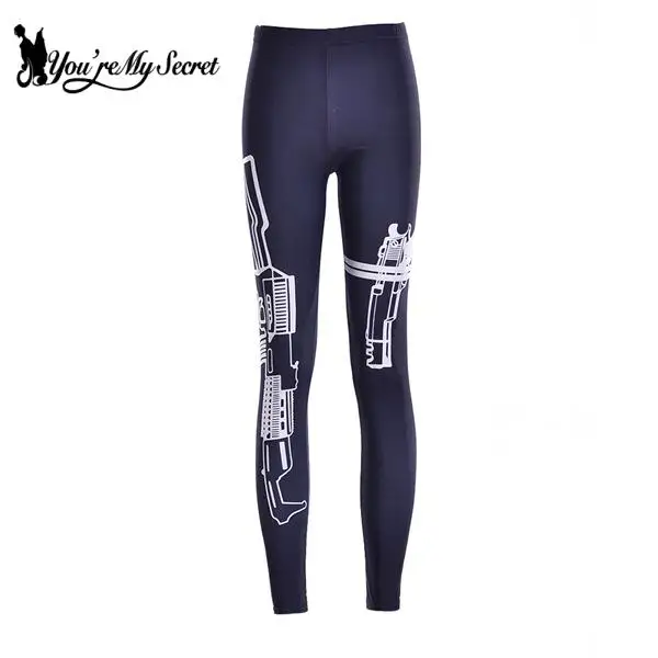 [You're My Secret] 3D Digital Printing Black and White Gun Slim Skinny Leggings Push Up Sport Women Fitness Running Yoga Pants