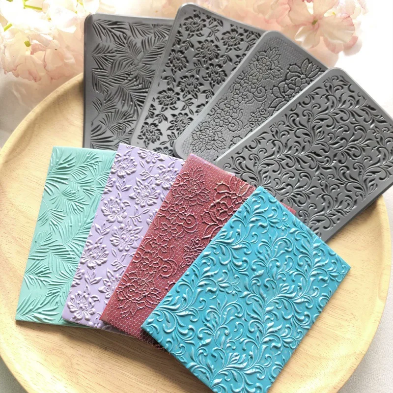 4pcs/set Pottery Relief Textured Mat Vintage Flower/Leaf Pattern DIY Ceramic Earring Making Textured Pad Polymer Clay Tools