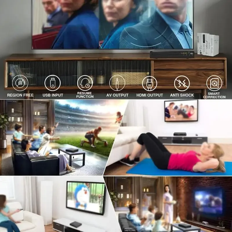 4K DVD Player 1080P High-defination Home DVD Player Box For TV All Region Free DVD229 CD Discs Player AV Output Built in MIC Por