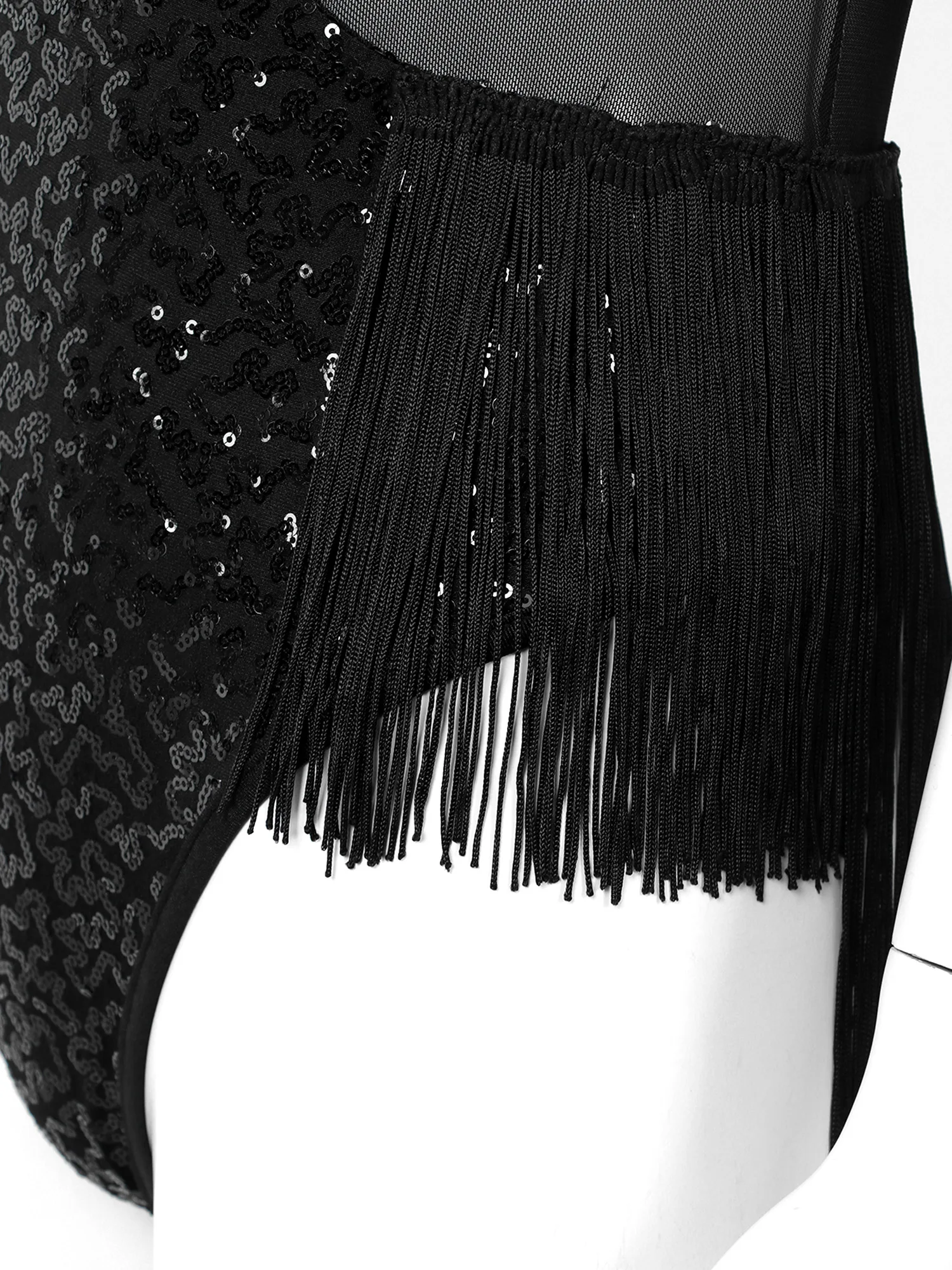 Womens Sequins Fringe Tassel Bodysuit Sleeveless Ballet Dance Jumpsuit Gymnastics Leotard Latin Jazz Performance Dancewear