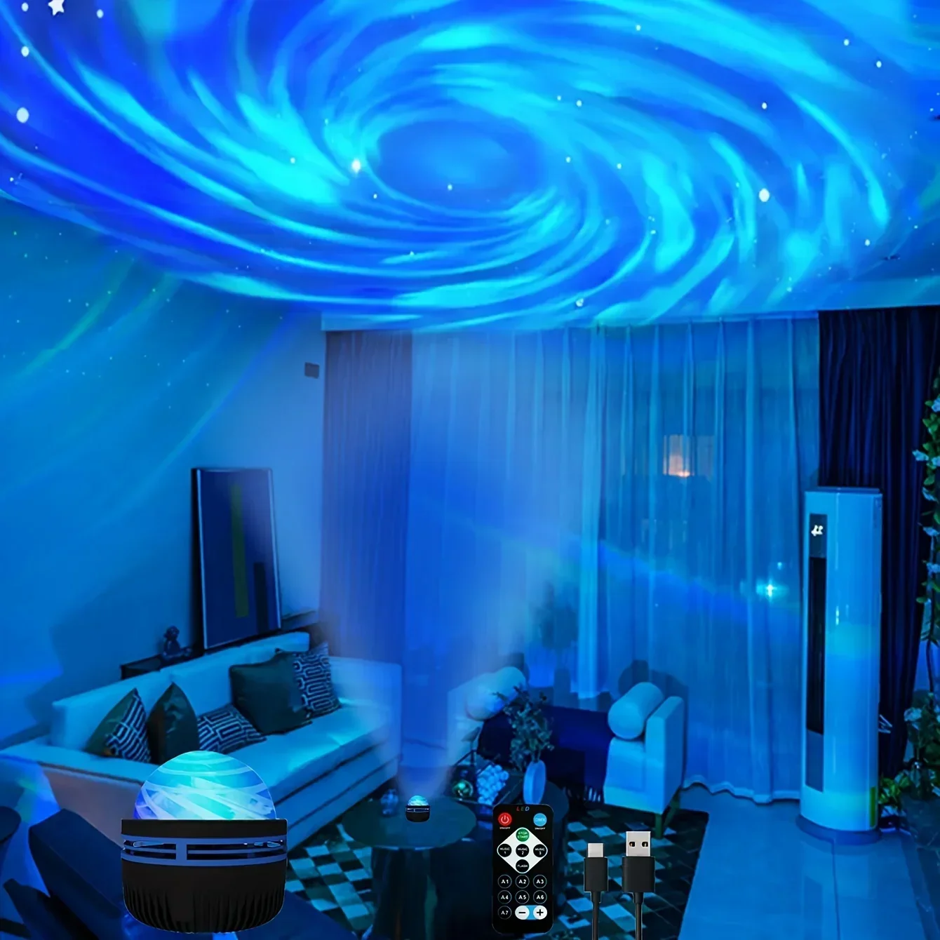 Aurora Projection Stage Light USB LED Projector Christmas Party Decorations Remote Control 7-Color Dreamy Sky Party Night Lights