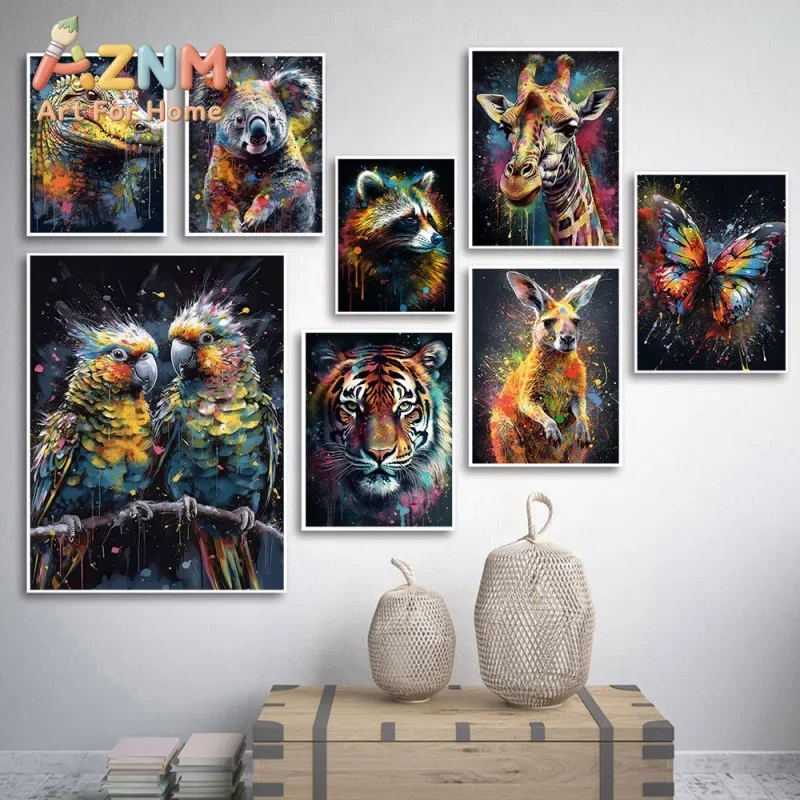 1pc frameless Canvas Classic Abstract Wildlife Wall Art Watercolor Shark Lion Tiger Canvas Poster And Print Living Room Bedroom