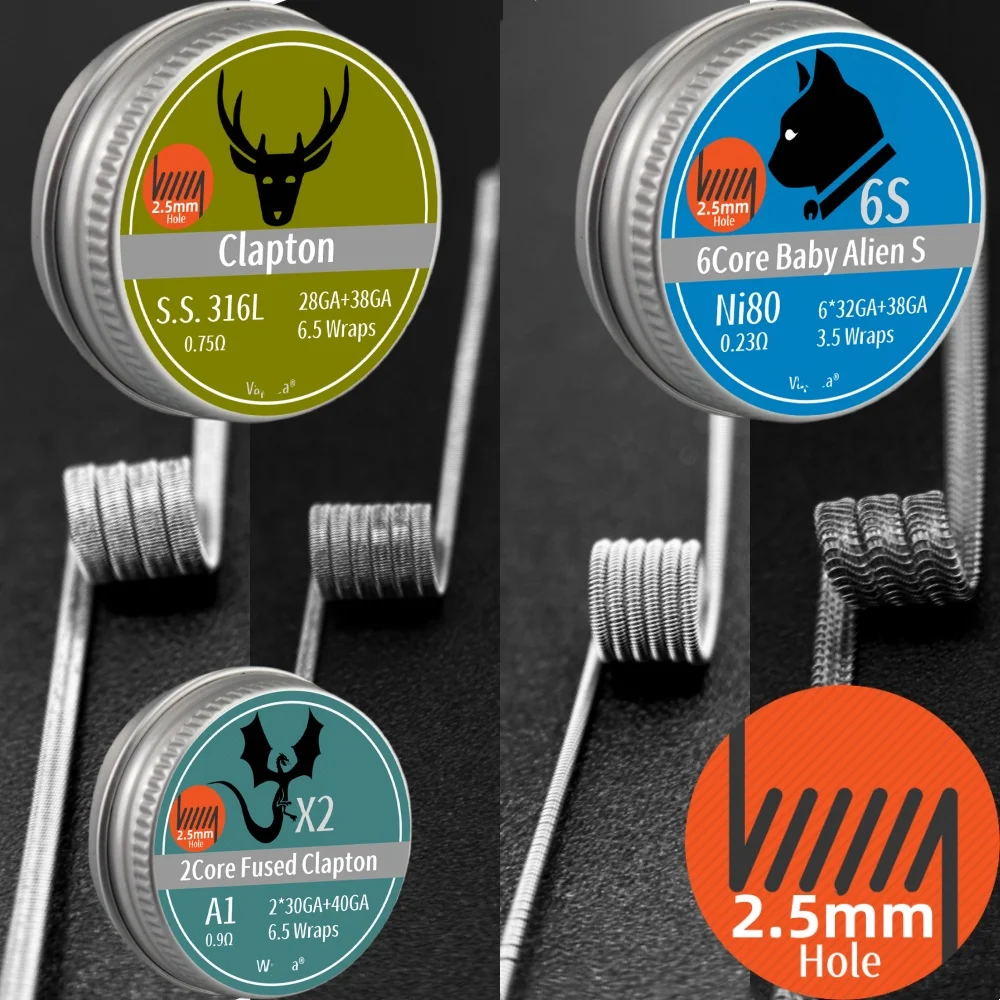 Limpiador de soldador BORO de dirección opuesta, agujero de 2,5mm, combinación fundida Clapton Baby S Alien, acero inoxidable 316/Ni80/KA1