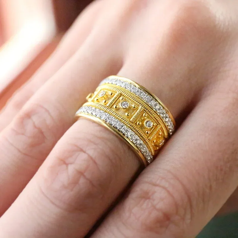 Luxury Brand Big Golden Color Finger Rings for Men Women Fine Jewelry Cubic Zircon Micro Paved Rhinestone Wedding Gift O4P116