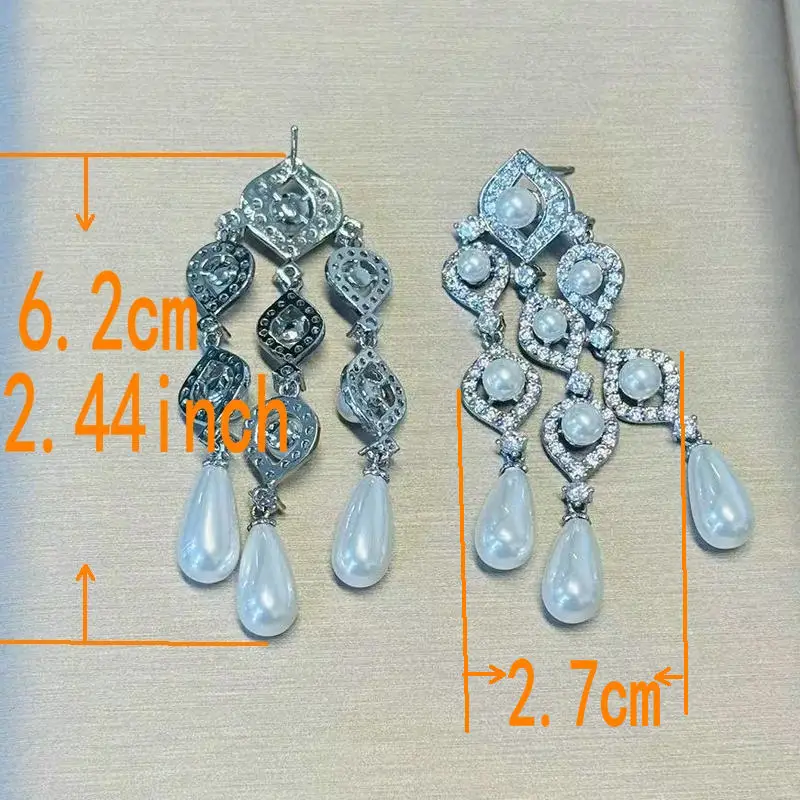 Bilincolor Fashion Silver Color White Pearl Tassel Baroque Drop Earring for Women Wedding